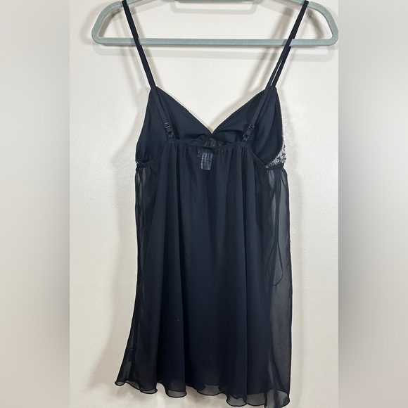 Y2K Vintage Slip Dress Medium Black Sheer Mesh Sequin Babydoll Chemise Lingerie - Picture 3 of 4